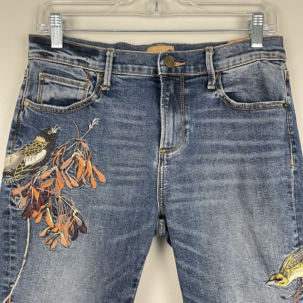 Driftwood Jackie Skinny Cigarette Jeans Size 27 x 29 Embroidered Bird Artsy Boho - Picture 3 of 12